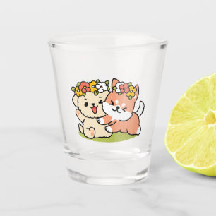 Spring Into Cuteness – Adorable Dog Illustration  Shot Glass