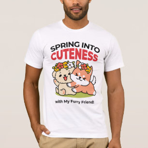 Spring Into Cuteness – Adorable Dog Illustration  T-Shirt