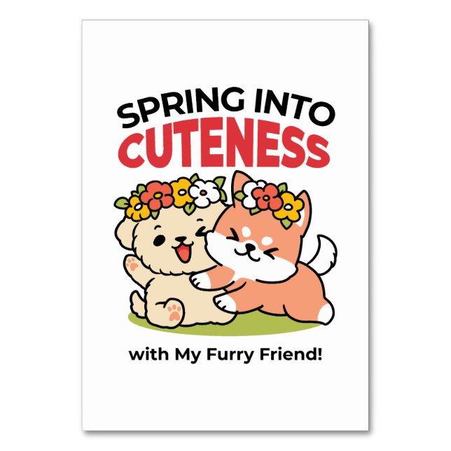 Spring Into Cuteness – Adorable Dog Illustration  Table Number (Front)