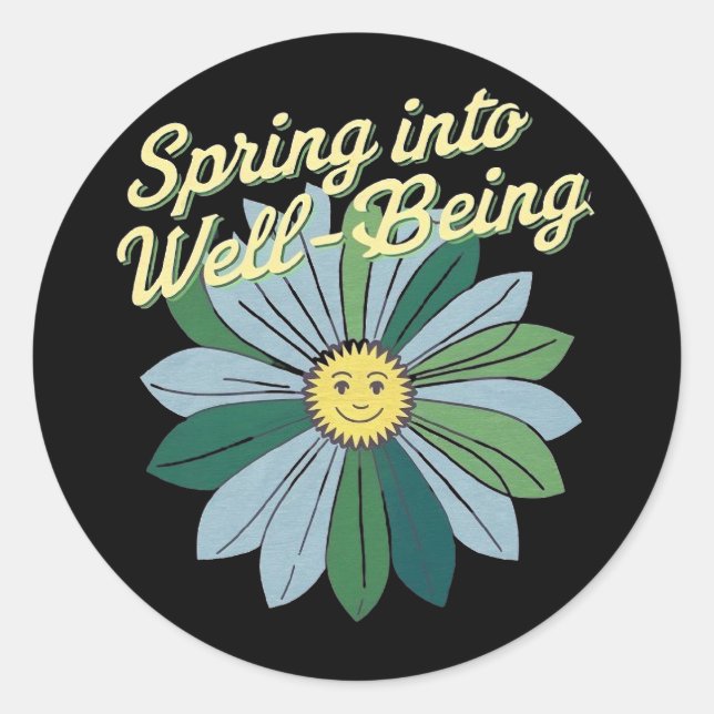 Spring into Well-Being Retro Wellness Flower  Classic Round Sticker (Front)