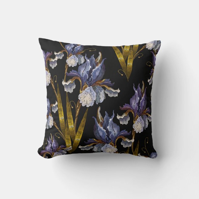 Spring Irises: Embroidery Renaissance Art Cushion (Front)