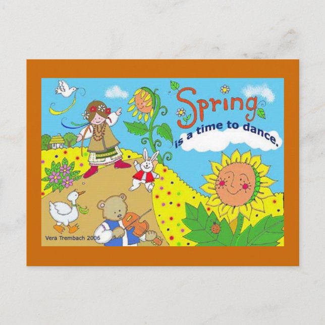 Spring is a Time to Dance Ukrainian Folk Art Postcard (Front)