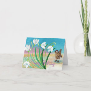 Spring is coming - Wren bird & snowdrops Card