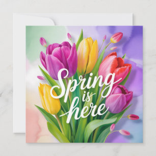 "Spring is Here" Tulip Bouquet Illustration Holiday Card