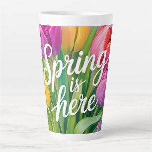 "Spring is Here" Tulip Bouquet Illustration Latte Mug
