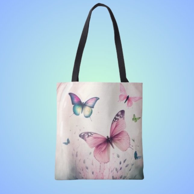Spring joy butterfly pink tote bag (Creator Uploaded)