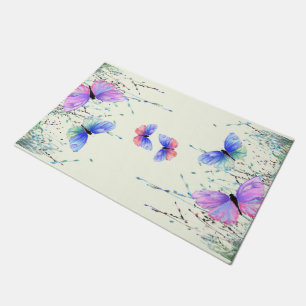 Spring Joy - Colourful Butterflies Flying in Natur Doormat