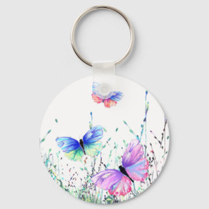 Spring Joy - Colourful Butterflies Flying in Natur Key Ring
