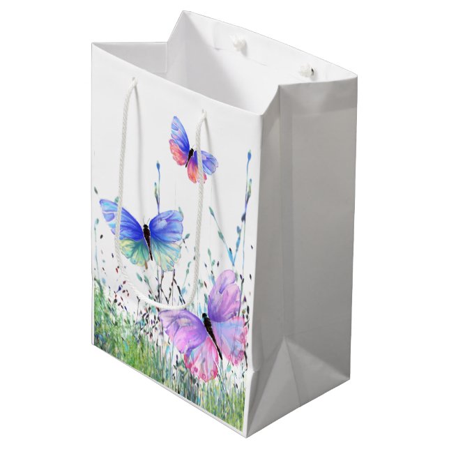 Spring Joy - Colourful Butterflies Flying in Natur Medium Gift Bag (Front Angled)