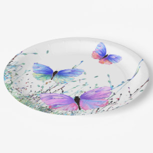 Spring Joy - Colourful Butterflies Flying in Natur Paper Plate