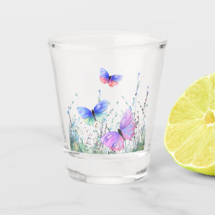 Spring Joy - Colourful Butterflies Flying in Natur Shot Glass