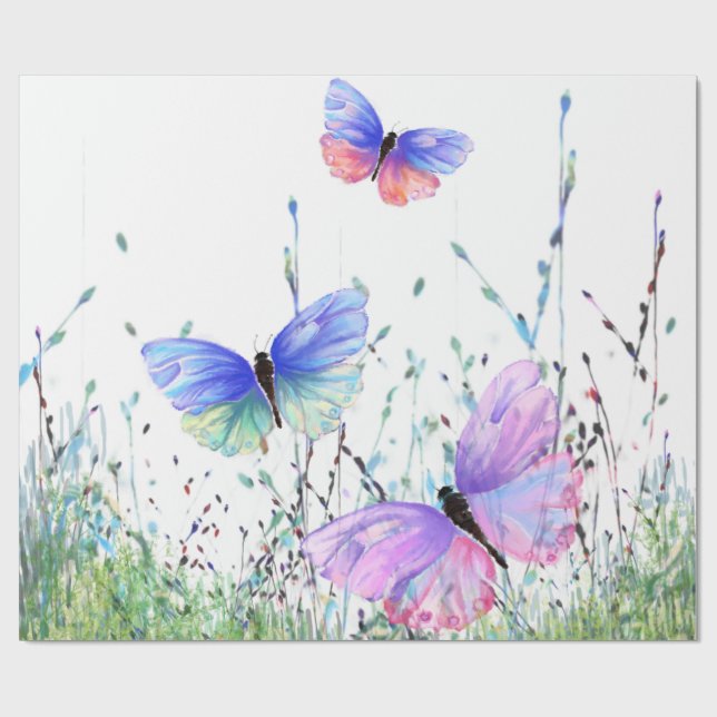 Spring Joy - Colourful Butterflies Flying in Natur Wrapping Paper (Flat)