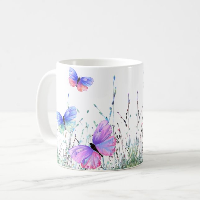 Spring Joy Colourful Flying Butterflies Coffee Mug (Front Left)