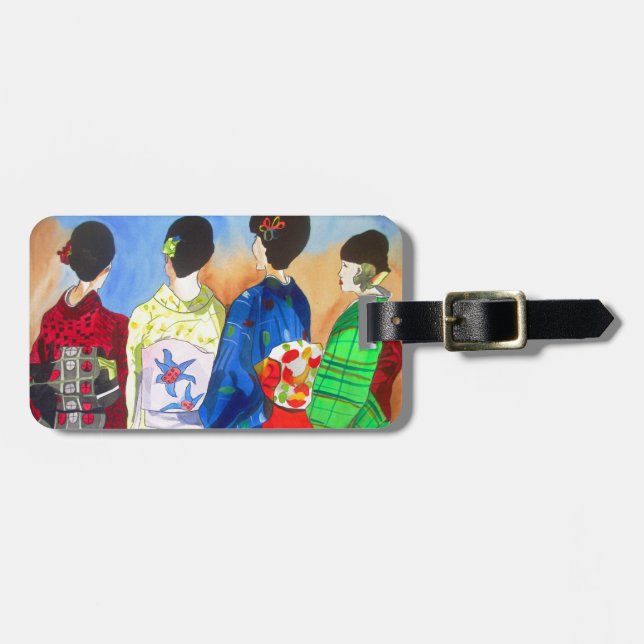 Spring kimono Japanese Geisha art Luggage Tag (Front Horizontal)
