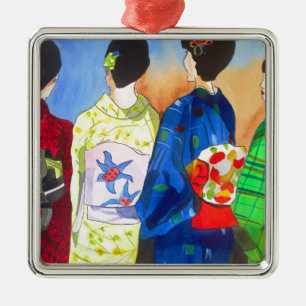 Spring kimono Japanese Geisha art Metal Ornament