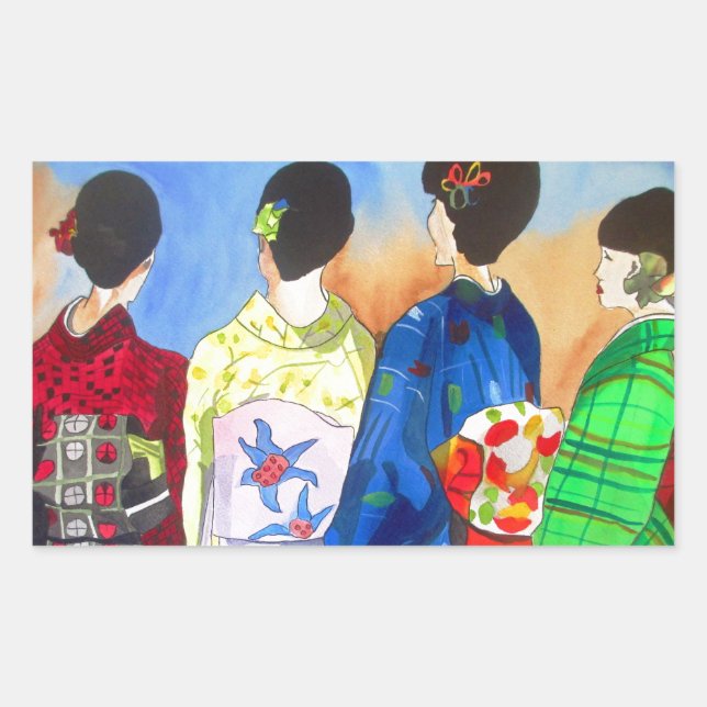 Spring kimono Japanese Geisha art Rectangular Sticker (Front)