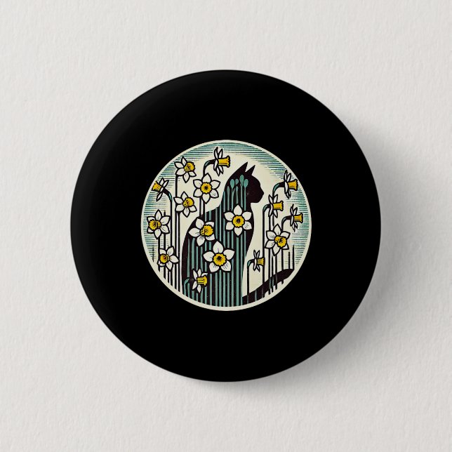 Spring Kitty Cat Illustration Daffodil Cats Easter 6 Cm Round Badge (Front)