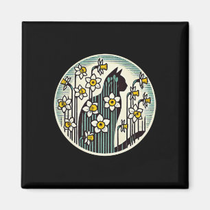 Spring Kitty Cat Illustration Daffodil Cats Easter Magnet