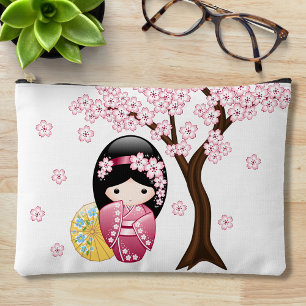 Spring Kokeshi Doll - Cute Japanese Geisha Girl Accessory Pouch