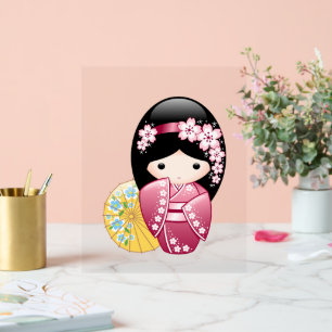 Spring Kokeshi Doll - Cute Japanese Geisha Girl Acrylic Sign