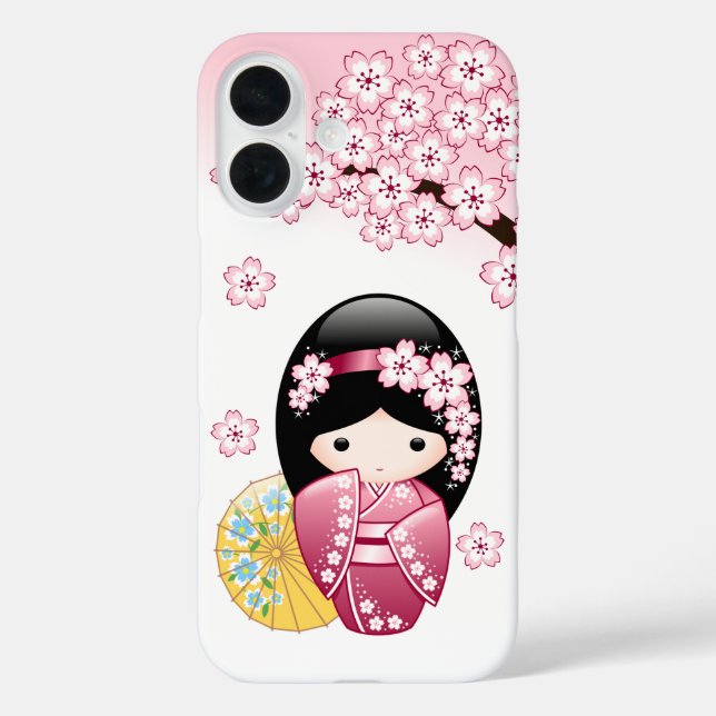 Spring Kokeshi Doll - Cute Japanese Geisha Girl Case-Mate iPhone Case (Back)