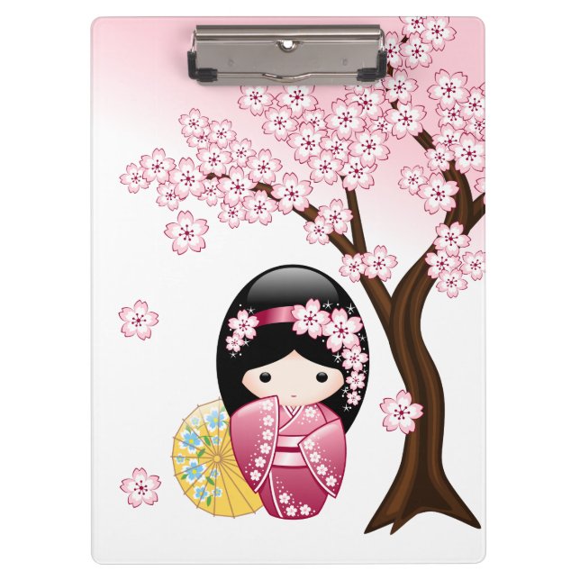 Spring Kokeshi Doll - Cute Japanese Geisha Girl Clipboard (Front)