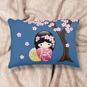 Spring Kokeshi Doll - Cute Japanese Geisha Girl Decorative Cushion