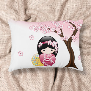 Spring Kokeshi Doll - Cute Japanese Geisha Girl Decorative Cushion
