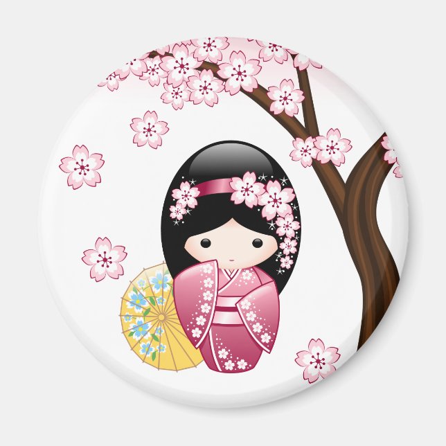 Spring Kokeshi Doll - Cute Japanese Geisha Girl Magnet (Front)