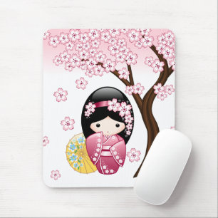 Spring Kokeshi Doll - Cute Japanese Geisha Girl Mouse Pad