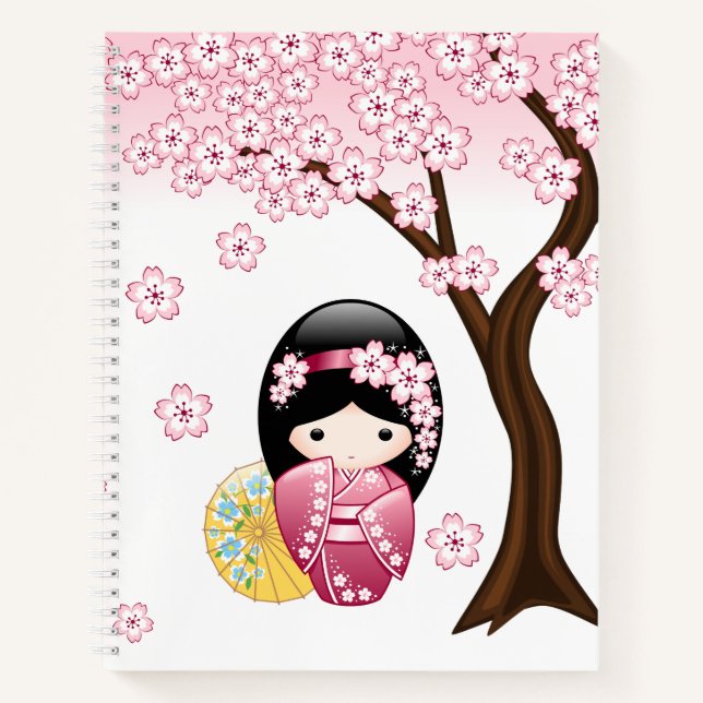 Spring Kokeshi Doll - Cute Japanese Geisha Girl Notebook (Front)