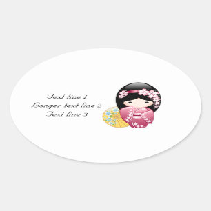 Spring Kokeshi Doll - Cute Japanese Geisha Girl Oval Sticker