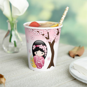 Spring Kokeshi Doll - Cute Japanese Geisha Girl Paper Cups