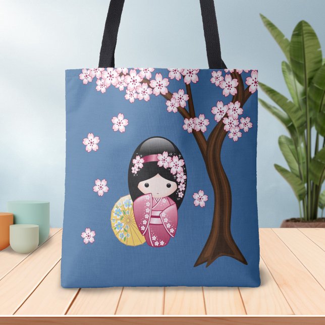 Spring Kokeshi Doll - Cute Japanese Geisha Girl Tote Bag (Creator Uploaded)