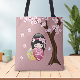 Spring Kokeshi Doll - Cute Japanese Geisha Girl Tote Bag