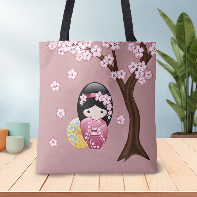 Spring Kokeshi Doll - Cute Japanese Geisha Girl Tote Bag (Creator Uploaded)