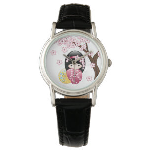 Spring Kokeshi Doll - Cute Japanese Geisha Girl Watch