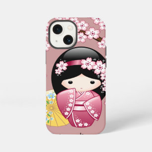 Spring Kokeshi Doll - Cute Japanese Geisha on Pink iPhone Case