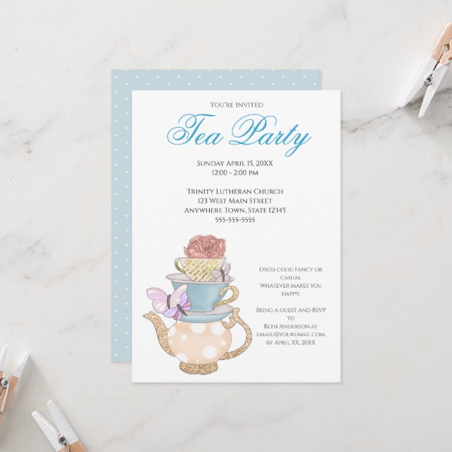 Spring Ladies Tea Party Ideas Invitation (Front/Back In Situ)