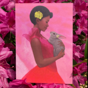 "Spring Lady with Rabbit." Greeting Card