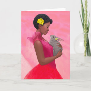 "Spring Lady with Rabbit." Greeting Card