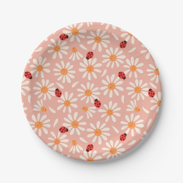 Spring Ladybugs and Daisies Paper Plate (Front)