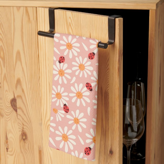 Spring Ladybugs and Daisies Tea Towel (Thirds Fold)