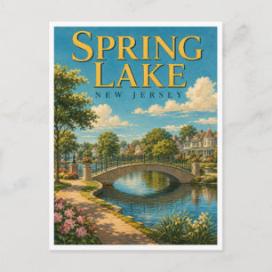Spring Lake New Jersey Lakeside Bridge GeoSaga Postcard