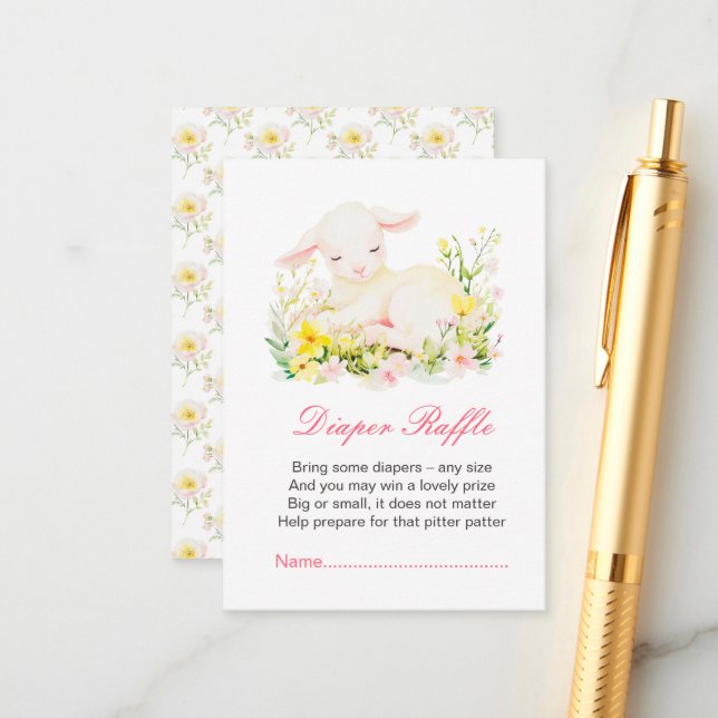 Spring Lamb Baby Shower Enclosure Card (Front/Back In Situ)