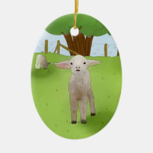 spring lamb ceramic ornament