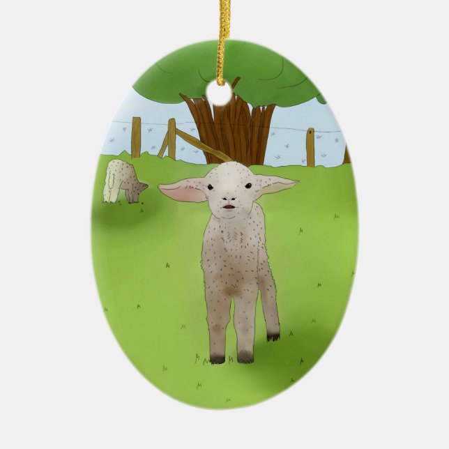 spring lamb ceramic ornament (Front)