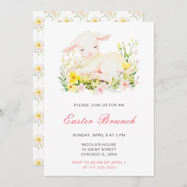 Spring Lamb Easter Brunch Invitation (Front/Back)