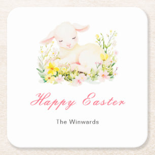 Spring Lamb Easter Brunch Square Paper Coaster