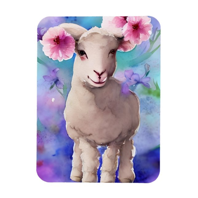 Spring Lamb Floral Watercolor Magnet (Vertical)